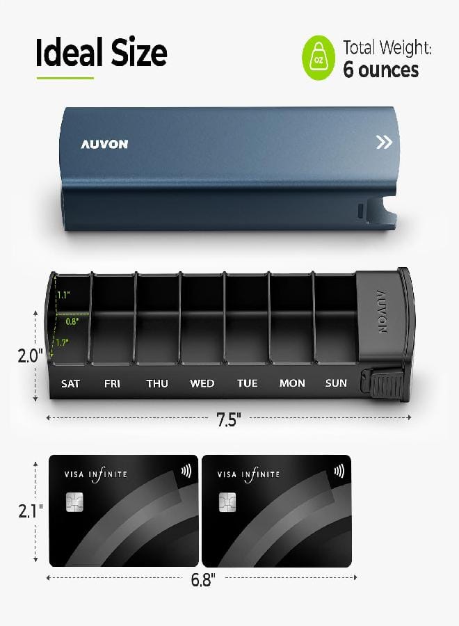 AUV0N AUVON Metal Weekly Pill Organizer with Slide Design, Stylish Travel Pill Box 7 Day for Privacy Protection, Aluminum Alloy Pill Case with Large Compartment for Supplements, Fish Oil (Dark Blue) - Image 5